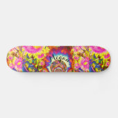Elegante boho retro zonnebloemen roze gele bloemen skateboard (Horizontaal)