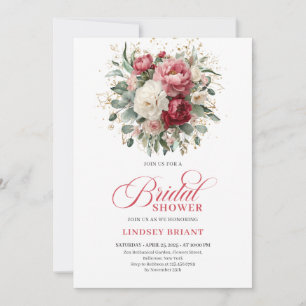 Elegante Boho Rode Blush Gouden Bloem Bruiloft Fee Kaart
