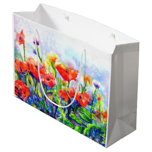Elegante boho rode waterverf Poppy Fields Groot Cadeauzakje (Achterkant Gekanteld)
