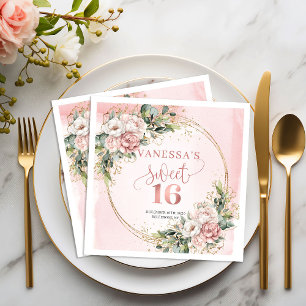 Elegante Boho Rose Goud Bloemige Sweet 16 Servette Servet