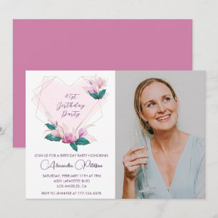 Elegante Boho Roze Bloem Foto 41e verjaardag Kaart