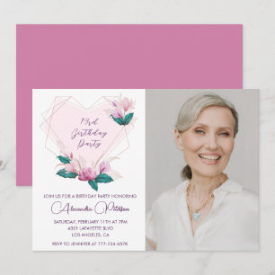 Elegante Boho Roze Bloem Foto 73e verjaardag Kaart