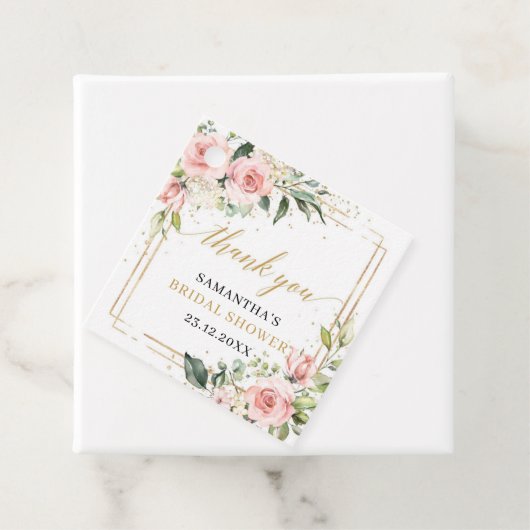 Elegante boho roze en gouden groen Boho Bruiloftsb Bedankjes Labels (In situ)