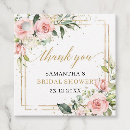 Elegante boho roze en gouden groen Boho Bruiloftsb Bedankjes Labels (Voorkant)