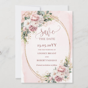 Elegante Boho Roze Goud Bloemige Save The Date
