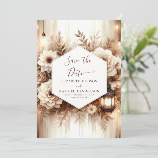 Elegante Boho rustieke bruiloft Save The Date (Staand voorkant)