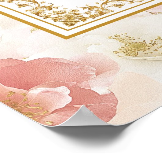 Elegante boho stoffige roze bloemen goud custom si poster (Hoek)