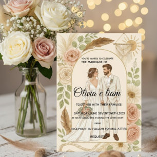 Elegante Boho Trouw Uitnodigings Set - Olivia & L Kaart