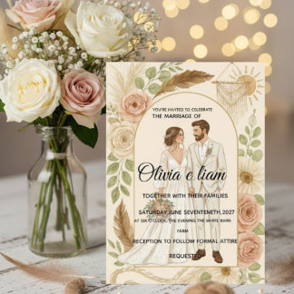 Elegante Boho Trouw Uitnodigings Set - Olivia & L Kaart