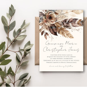 Elegante Boho Veer Bloemen Waterverf Bruiloft Kaart