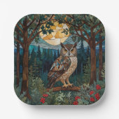 Elegante boho vlek glas uil bos papieren bordje (Voorkant)