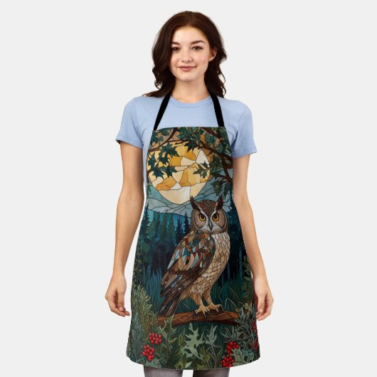 Elegante boho vlek glas uil bos schort (Gedragen)