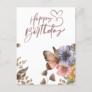 Elegante Boho Vlinder Bloem Verjaardag Briefkaart