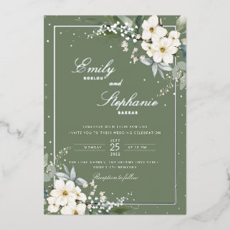 Elegante Boho Waterverf Bloemen Zwart Goud Bruilof Folie Uitnodiging