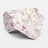 Elegante Boho Waterverf Bloemvlinder Wit Stropdas (Opgerold)