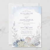 Elegante Boho Waterverf Coral Beach bruiloft Kaart (Voorkant)