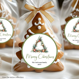 Elegante Boho-waterverf Kerstcadeauverpakkingstick Ronde Sticker