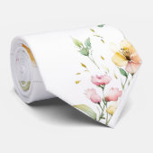 Elegante Boho Waterverf Wildflowers groen Stropdas (Opgerold)