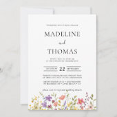 Elegante Boho Wild Flower Foto Bruiloft Kaart (Voorkant)