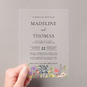 Elegante Boho Wild Flower Foto QR Code Bruiloft Acryl Uitnodigingen (Insitu (Draagbaar))
