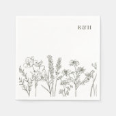 Elegante Boho Wilde Bloem Olijfgroene Trouw Servet (Voorkant)