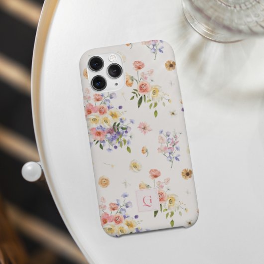 Elegante Boho Wilde Bloemen | Initiële Monogram Case-Mate iPhone Case