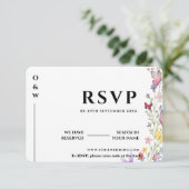 Elegante Boho Wildflower Bloemvlinders bruiloft RSVP Kaartje (Staand voorkant)