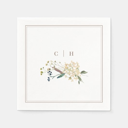 Elegante Boho Wildflower Bruiloft Initialen Servet (Voorkant)