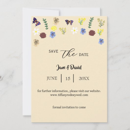 Elegante Boho Wildflower Eggshell Save-the-Date Kaart (Voorkant)