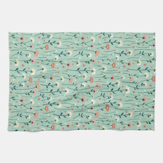 Elegante Boho Wildflower Garden Aqua Blauwgroen Theedoek (Horizontaal)