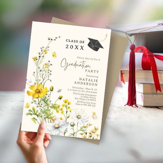 Elegante Boho Wildflower Meadow Graduation Party Kaart