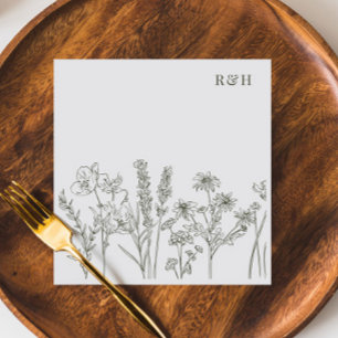 Elegante Boho Wildflower Olijf Groen Bruiloft Servet