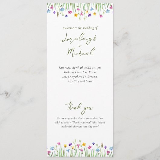 Elegante boho wildflower Script Wedding Programma (Voorkant)