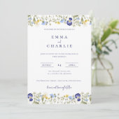 Elegante Boho Wildflowers blauw Script Wedding Kaart (Staand voorkant)