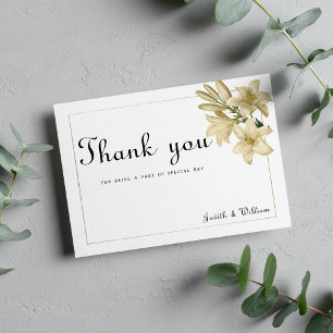 Elegante boho wit goud bloemenlelie Dank U Kaart