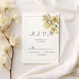 Elegante boho witgouden bloemenlelie RSVP Kaart