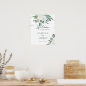 Elegante Boho witte rozen met groen Welkom Poster (Keuken)