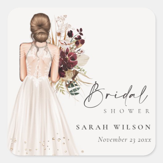 Elegante Boho witte trouwjurk bruidsfeest Vierkante Sticker (Voorkant)