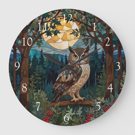 Elegante boho witte uil bos grote klok (Voorkant)
