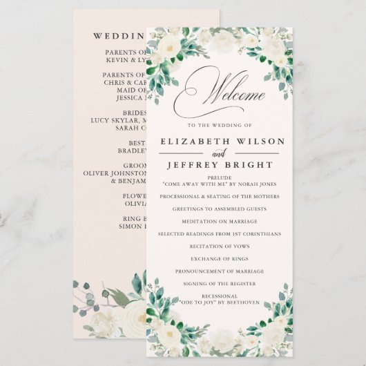 Elegante Boho Zomer Lente Ivoor Bloemen Bruiloft Programma (Voorkant / Achterkant)
