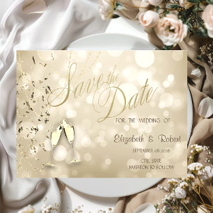 Elegante Bokeh, Confetti Wijnglazen Huwelijk Save The Date