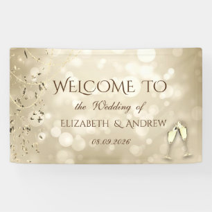 Elegante Bokeh, Confetti Wijnglazen Huwelijk Spandoek