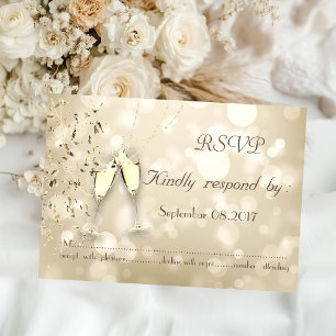 Elegante Bokeh, Confetti Wijnglazen RSVP-kaart Kaart