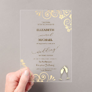 Elegante Bokeh, Confetti Wijnglazen Trouwuitnodigi Acryl Uitnodigingen