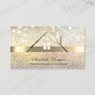 Elegante Bokeh Gouden Vastgoedmakelaar Huis Dak Visitekaartje