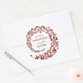 Elegante Bold Red Damask Wedding Ronde Sticker (Envelop)