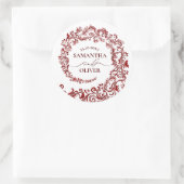 Elegante Bold Red Damask Wedding Ronde Sticker (Tas)
