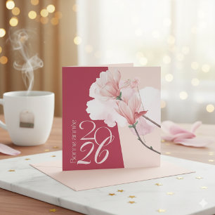 Elegante Bonne Année 2026 Bloemkaart Notitiekaartje