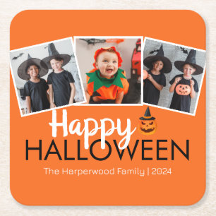 Elegante Boo pompoenjack-o-lantaarn Halloween Vierkante Kartonnen Onderzetter