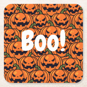 Elegante Boo pompoenjack-o-lantaarn Halloween Vierkante Kartonnen Onderzetter